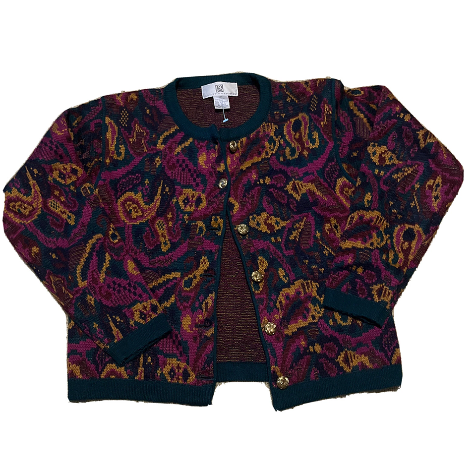 Vintage 90?s Petite Illustrations Ladies Sweater Cardigan Wool Blend Paisley PS