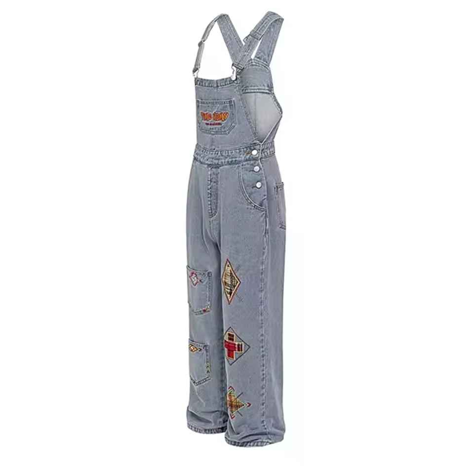 Vintage Aesthetic Women's Cargo Jeans Retro Embroidery Patchwork Loose Pants Trousers Jumpsuit for Women Men Y2k Streetwear