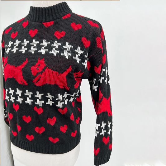 Knitwear Black & Red Scottie Dogs & Hearts Sweater Womens