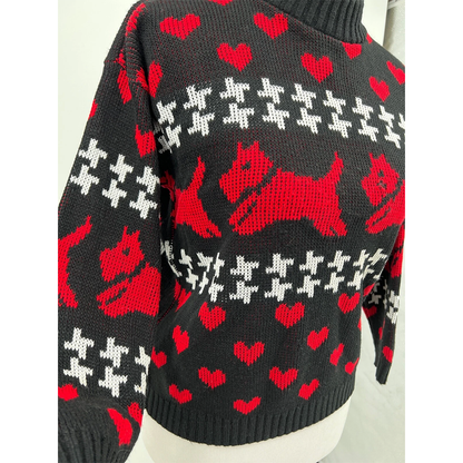 Knitwear Black & Red Scottie Dogs & Hearts Sweater Womens