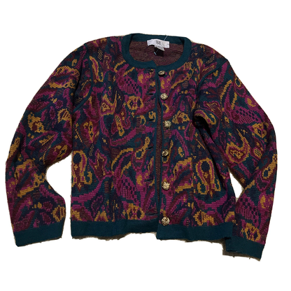 Vintage 90?s Petite Illustrations Ladies Sweater Cardigan Wool Blend Paisley PS