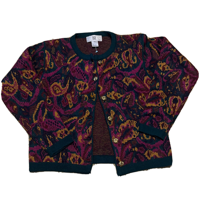 Vintage 90?s Petite Illustrations Ladies Sweater Cardigan Wool Blend Paisley PS
