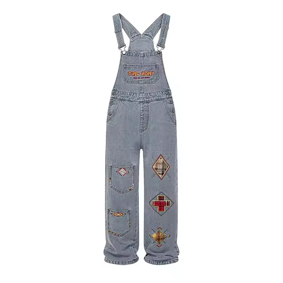 Vintage Aesthetic Women's Cargo Jeans Retro Embroidery Patchwork Loose Pants Trousers Jumpsuit for Women Men Y2k Streetwear