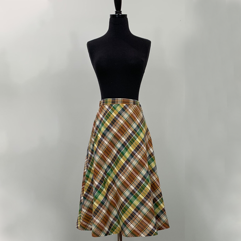 Vintage Brown and Yellow Plaid Lightweight Circle Skirt