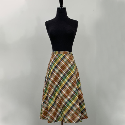 Vintage Brown and Yellow Plaid Lightweight Circle Skirt