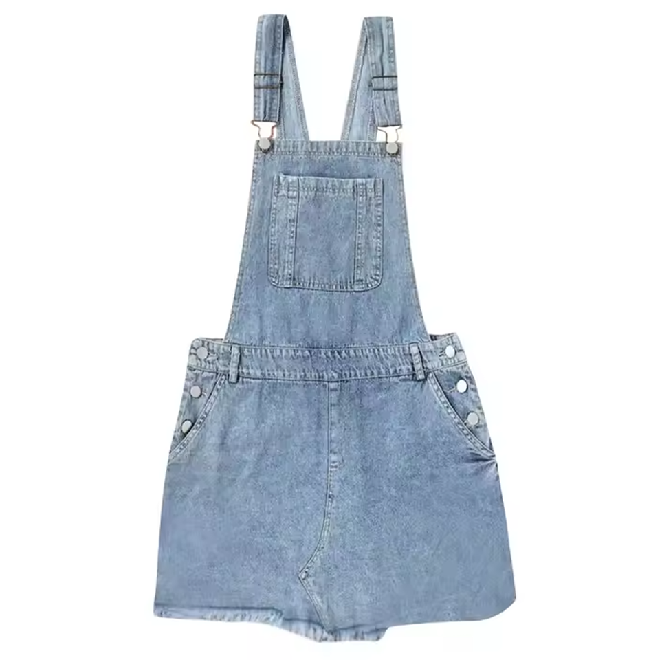 Women'S Frayed Hem Adjustable Strap Denim Overall Dress Classic Casual Mini Jean Dresses Pocket Sleeveless Suspender Short Skirt